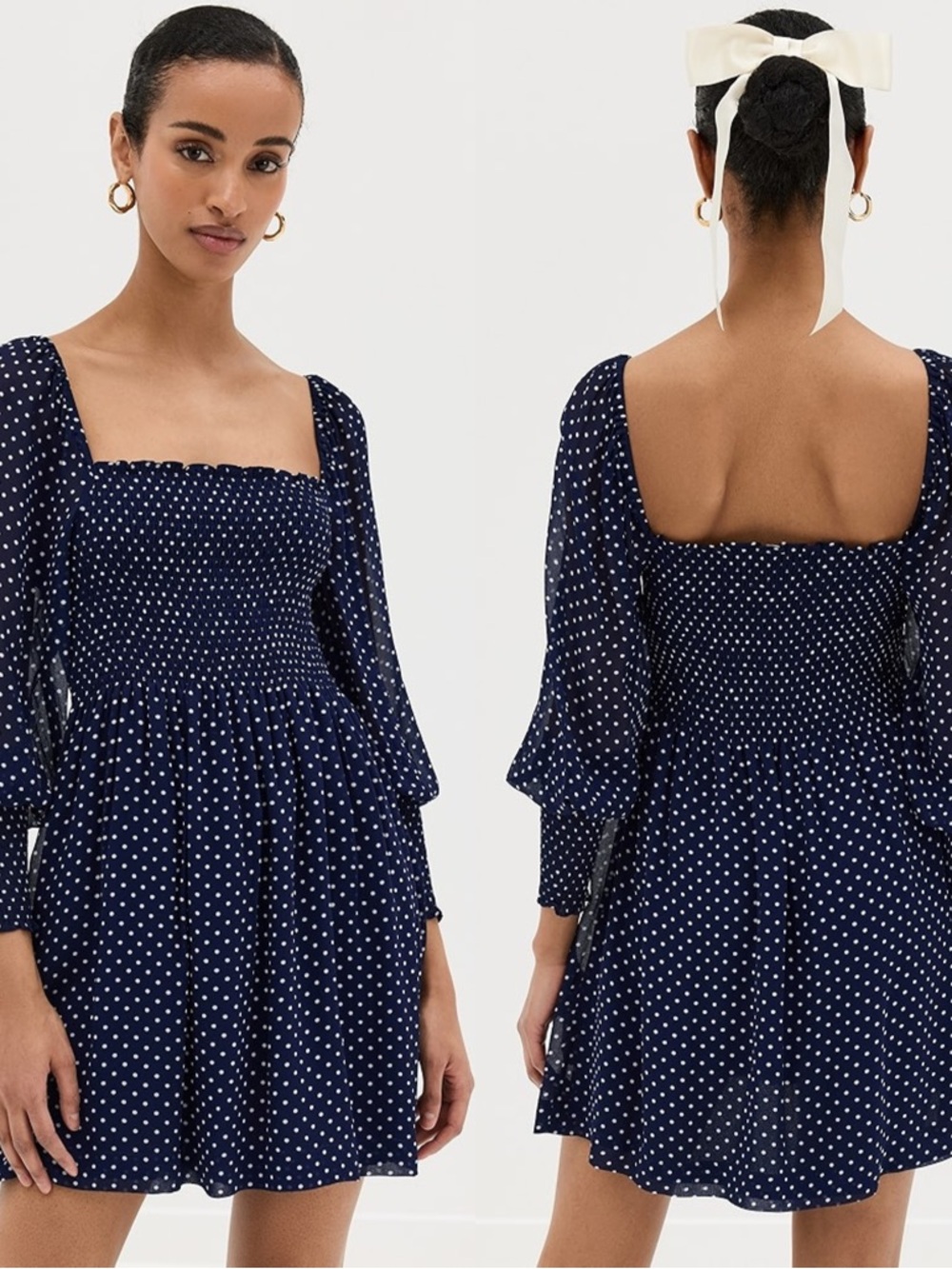 Hill House Home the Grace Mini Nap Dress Navy Polka Dot‎ Smocked S